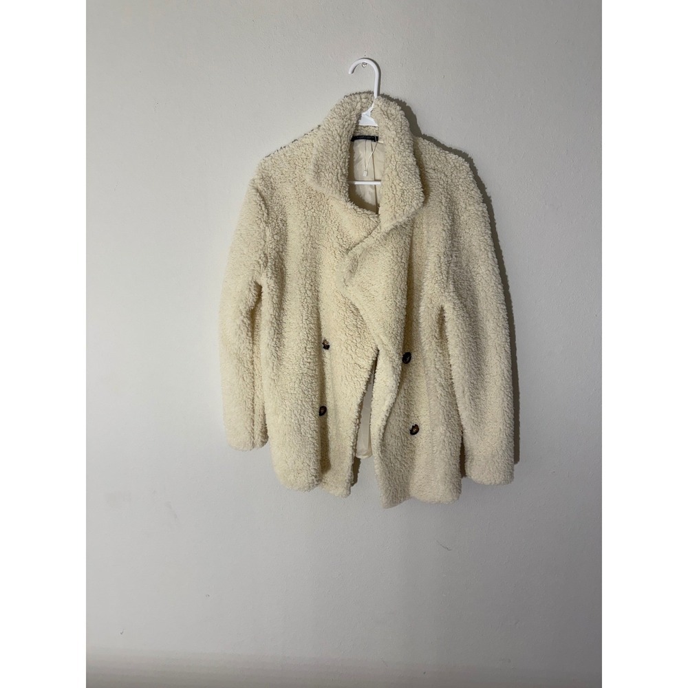 Camisa Women Cream Sherpa Double Breasted Jacket Coat Teddy Fleece